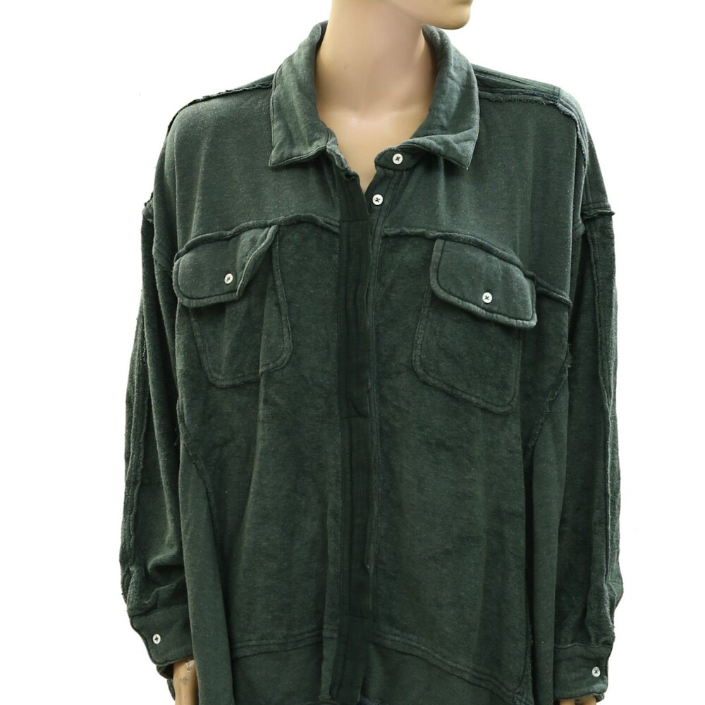 Free People Riley Sweatshirt Top Buttondown Slouchy Oversized Collared S 271404 - Picture 5 of 7